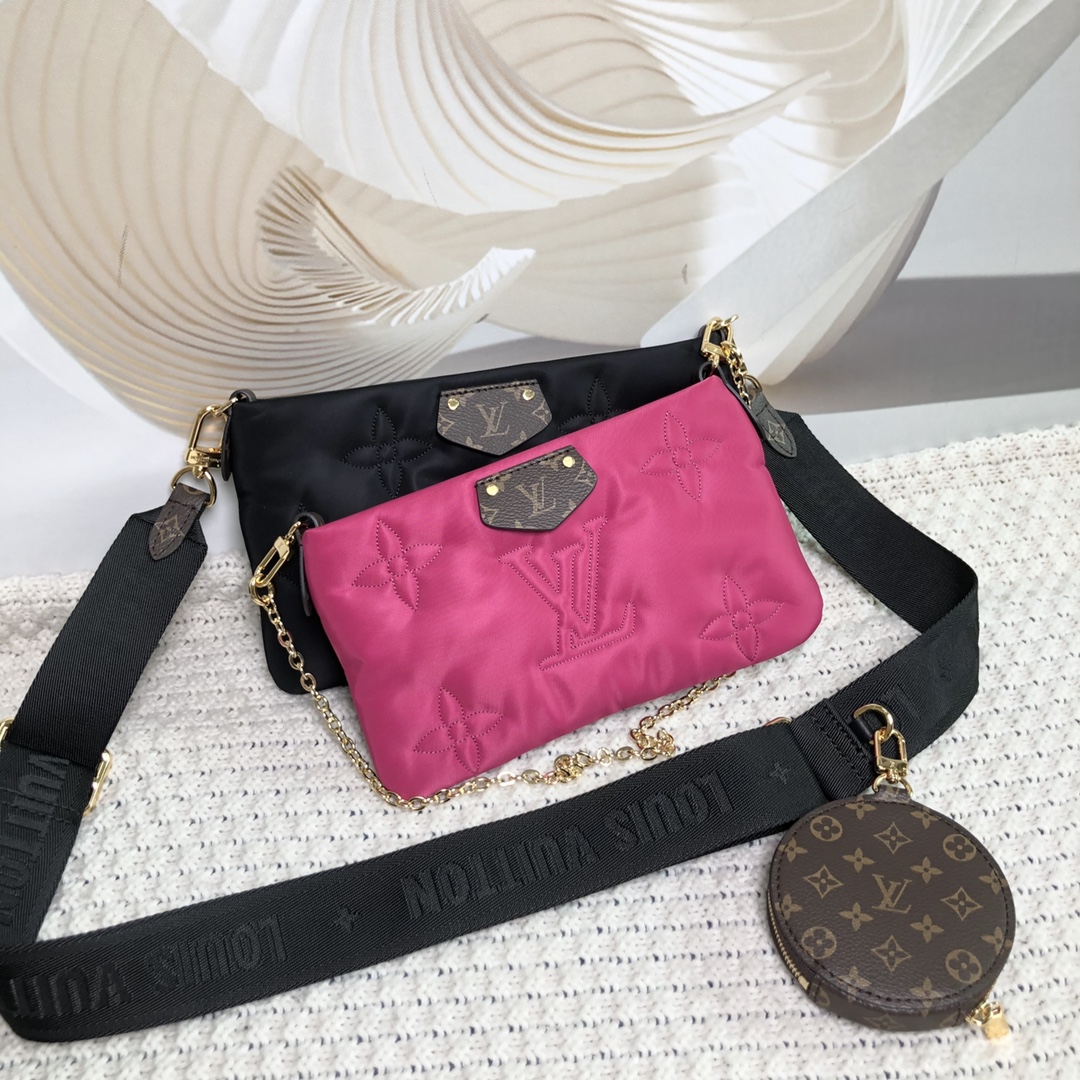 Louis Vuitton LV Multi Pochette Accessoires Bags Handbags Black Red Embroidery Mini M58980