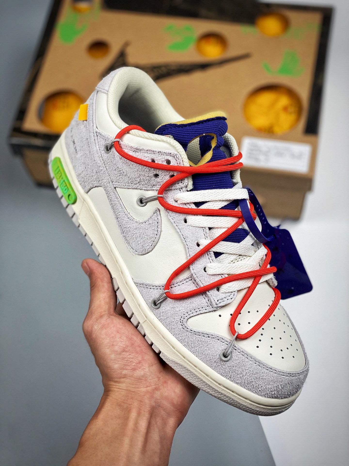 Off-White x Nike Dunk Low NO.13 cordones rojos, cierre morado. Producto original de fábrica, nivel de zapatos desnudos …