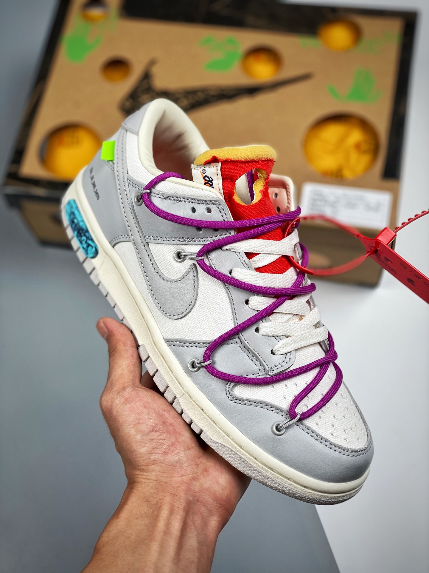 Off-White x Nike Dunk Low NO.45 cordones morados, cierre rojo. Producto original de fábrica, nivel de zapatos desnudos …
