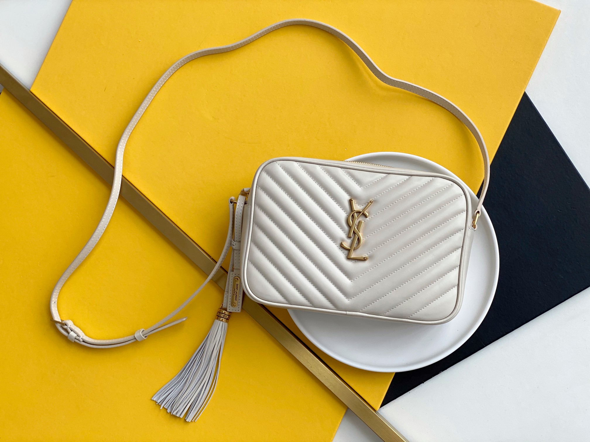 Quilted Calfskin Camera Bag Shoulder Bag Tassel YSL Letter Metal Hardware