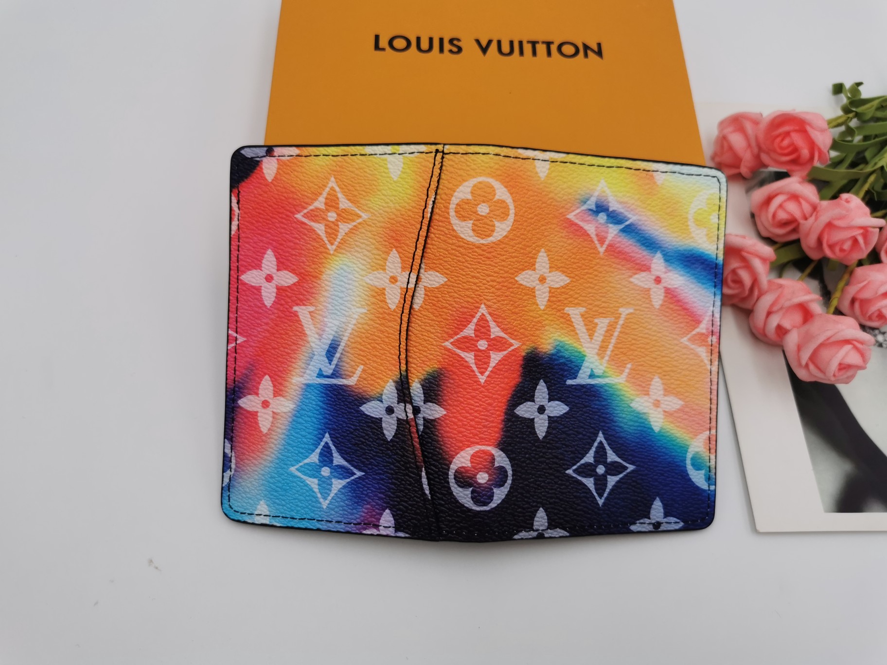 Front view of a genuine leather card holder