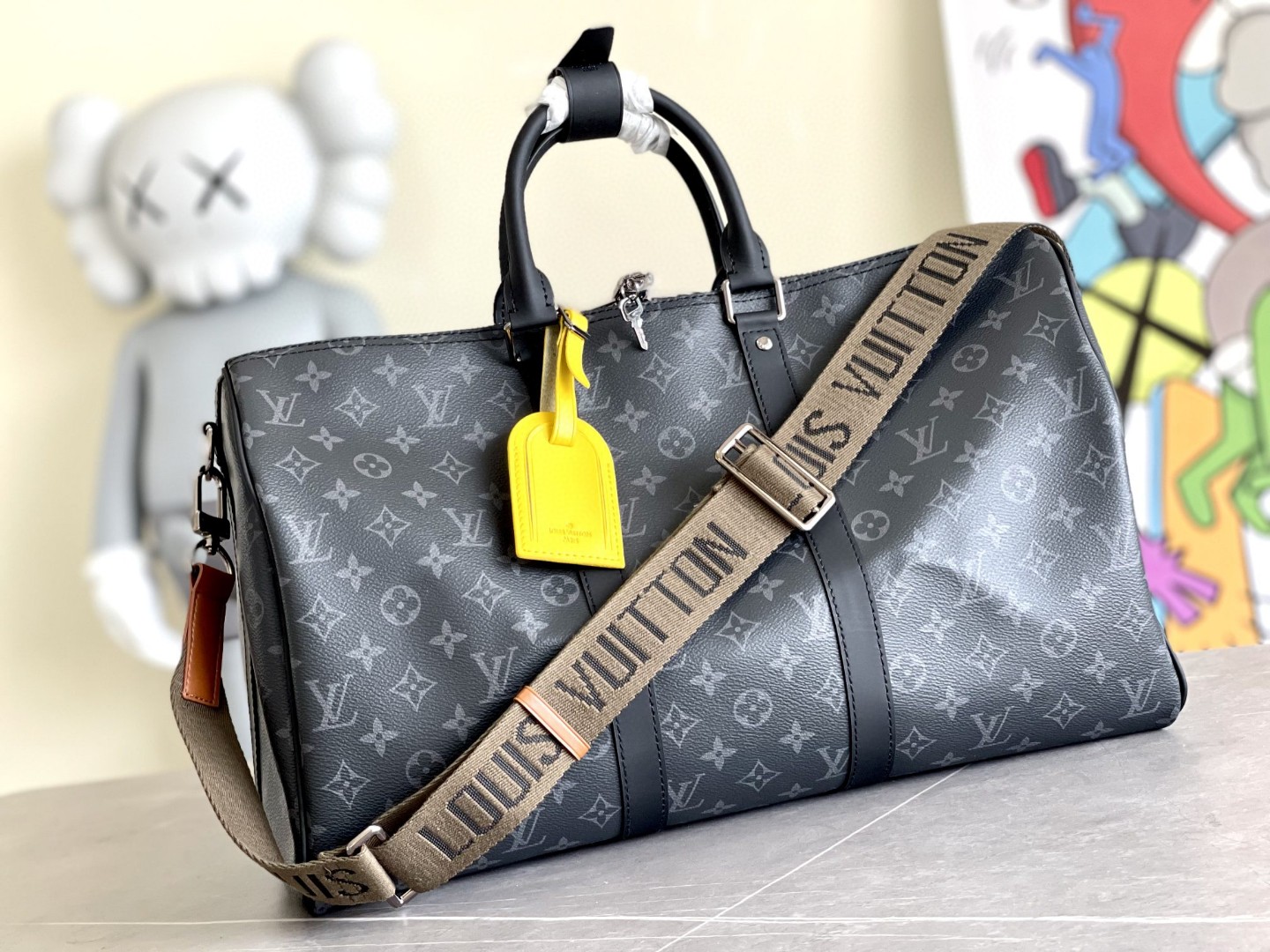 Louis Vuitton LV Keepall Travel Bags Black Brown Grey Monogram Eclipse Canvas M40569