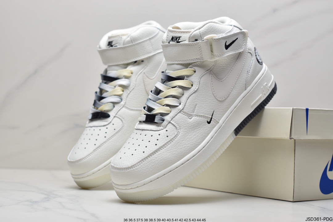 200 耐克Nike Air Force 1 Hight 白蓝橙 拼接小勾空军一号中帮休闲板鞋CT1989-117
