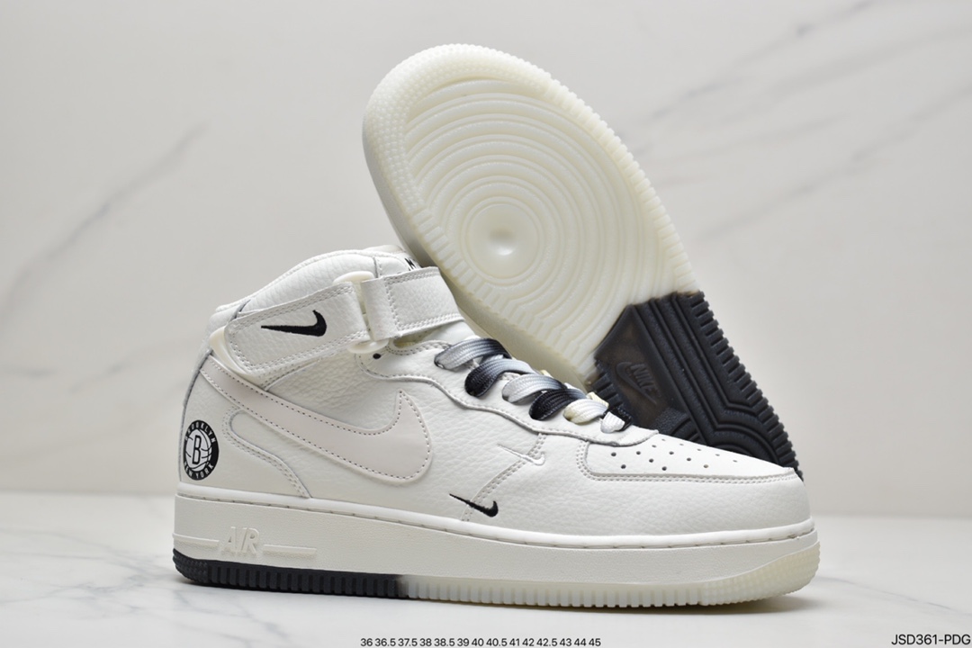 200 耐克Nike Air Force 1 Hight 白蓝橙 拼接小勾空军一号中帮休闲板鞋CT1989-117