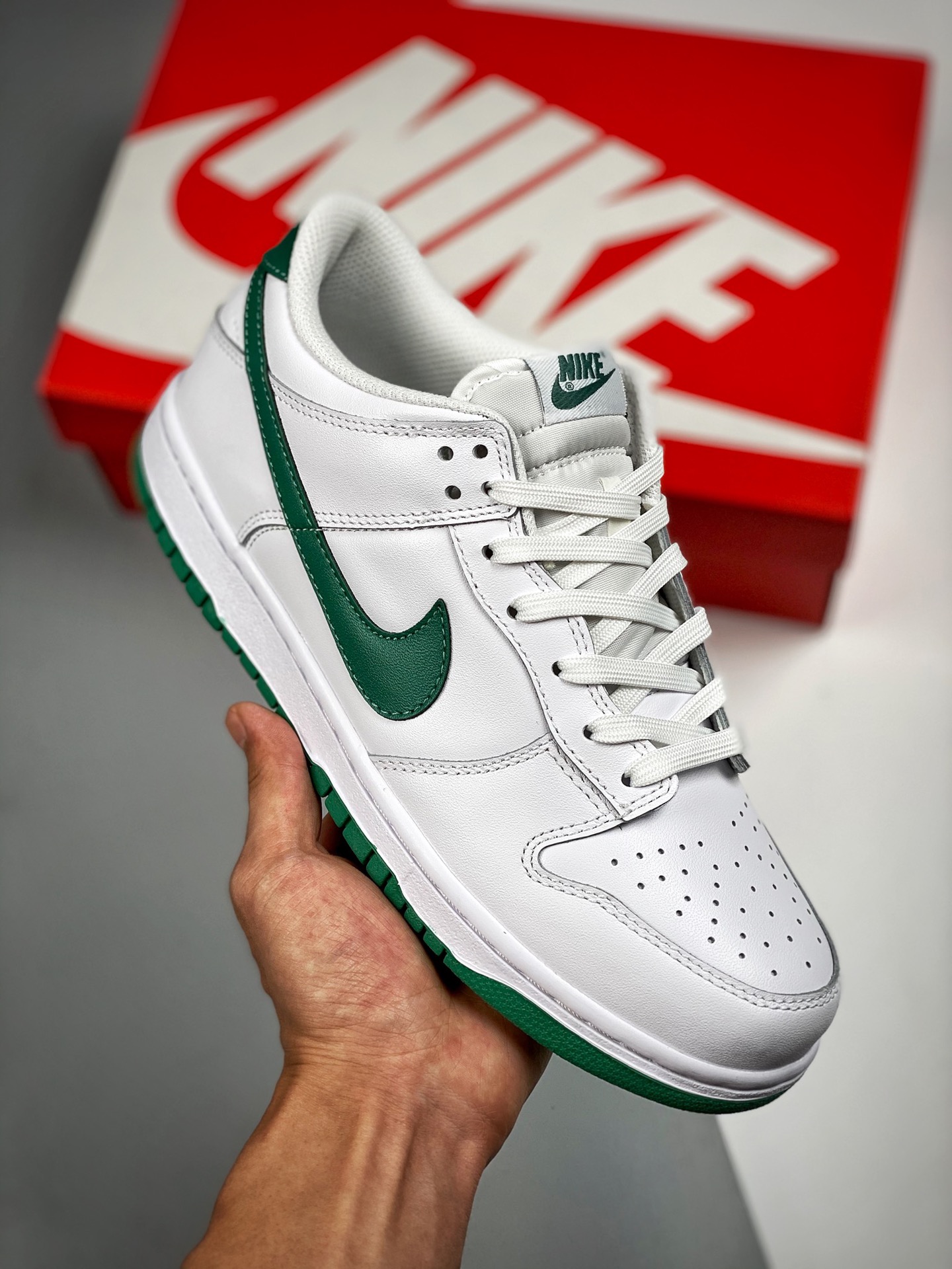 NK Dunk Low Blanco y verde, Celtics. Material de capa superior original, procesamiento de destilación con forma exclusi…