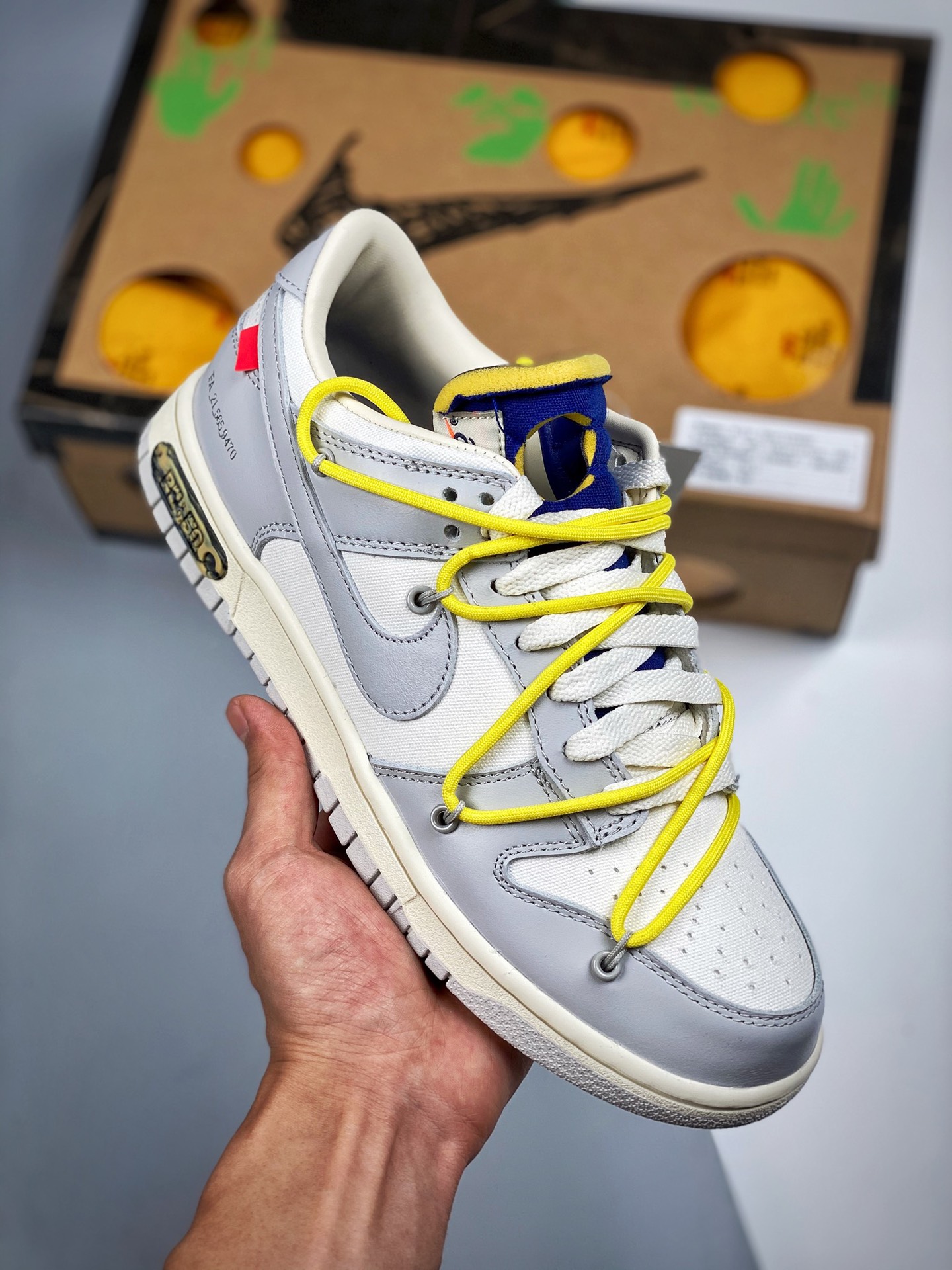 Off-White x Nike Dunk Low NO.27 Cordones amarillos y etiqueta azul. Producto original de fábrica grande, nivel de zapat…