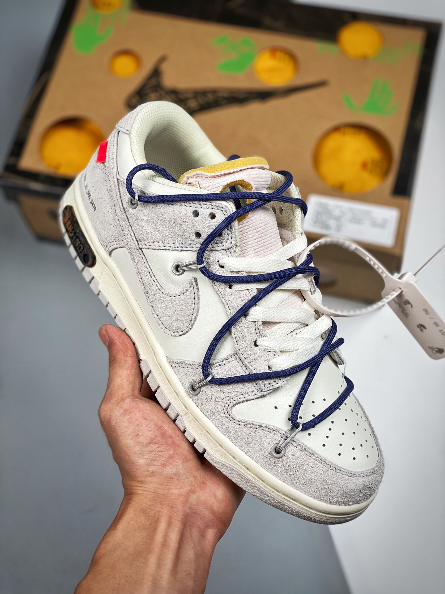 Off-White x Nike Dunk Low NO.18 cordones azules, cierre blanco. Producto original de fábrica, nivel de zapatos desnudos…
