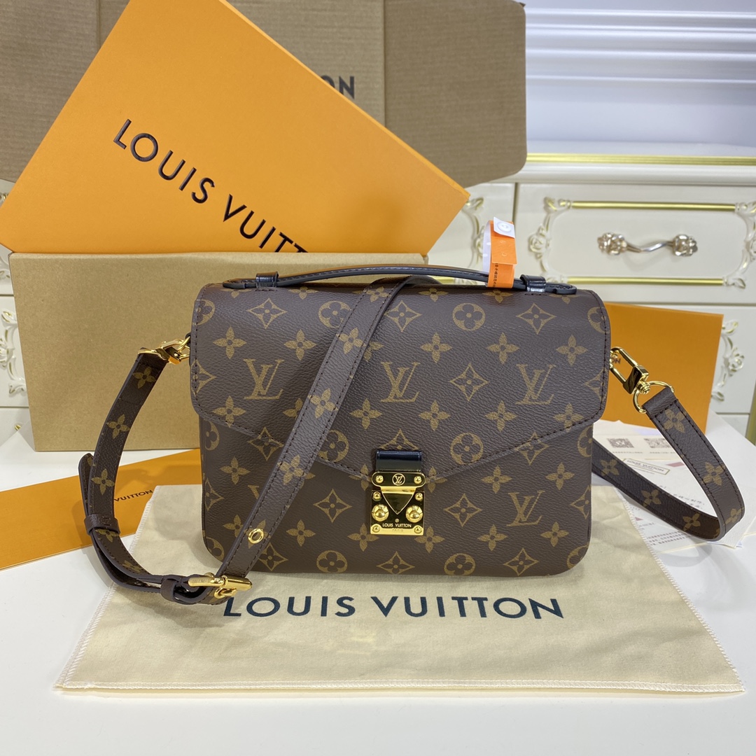 Louis Vuitton LV Pochette MeTis Handbags Messenger Bags Brown Dark Gold Yellow Monogram Canvas Cowhide M40780