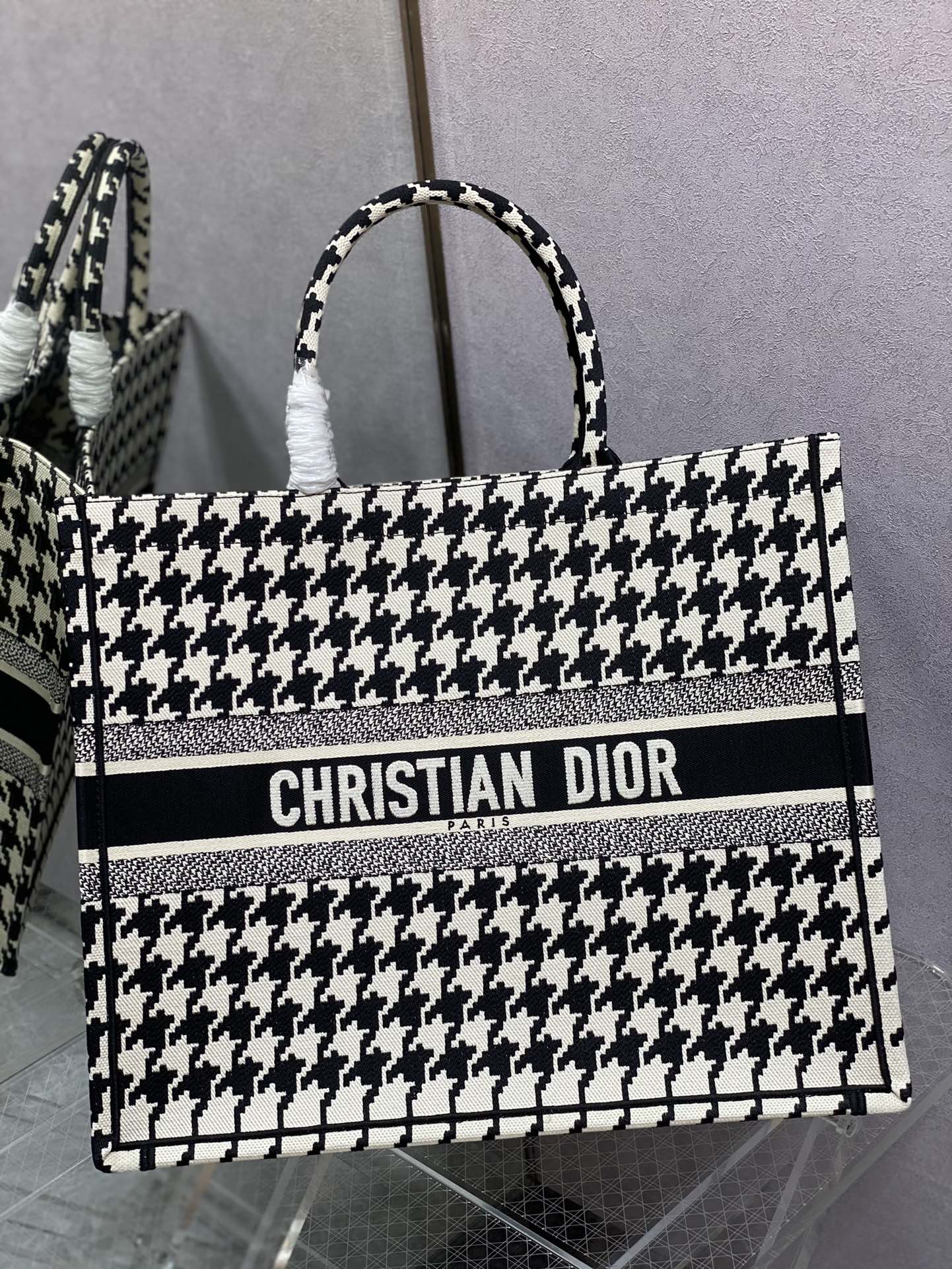 DIOR Large Tote Houndstooth Tote Bag