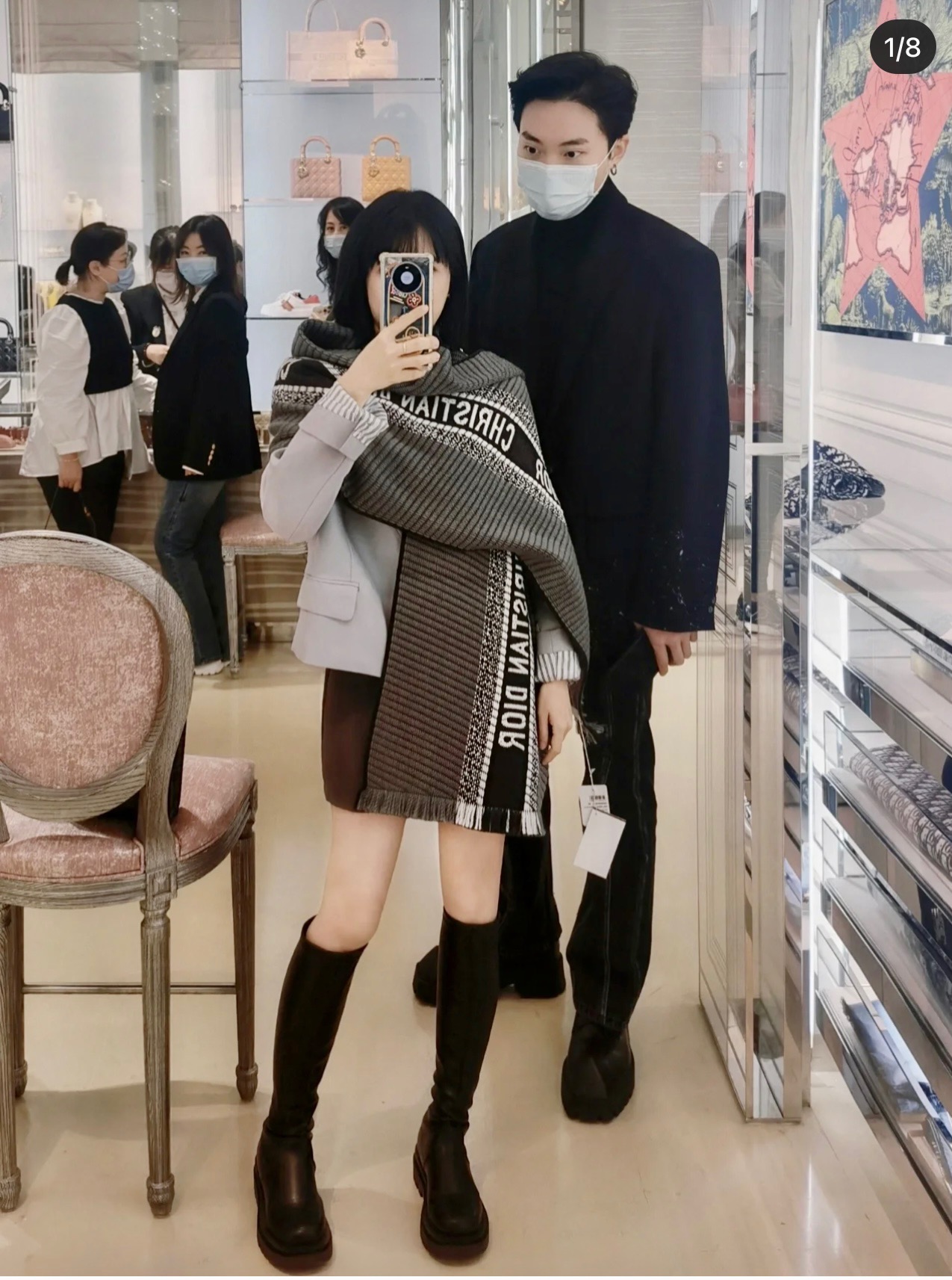 Dior迪奥“CHRISTIAN DIOR”标志条形图案学院风双面围巾14CDO301I985_C540