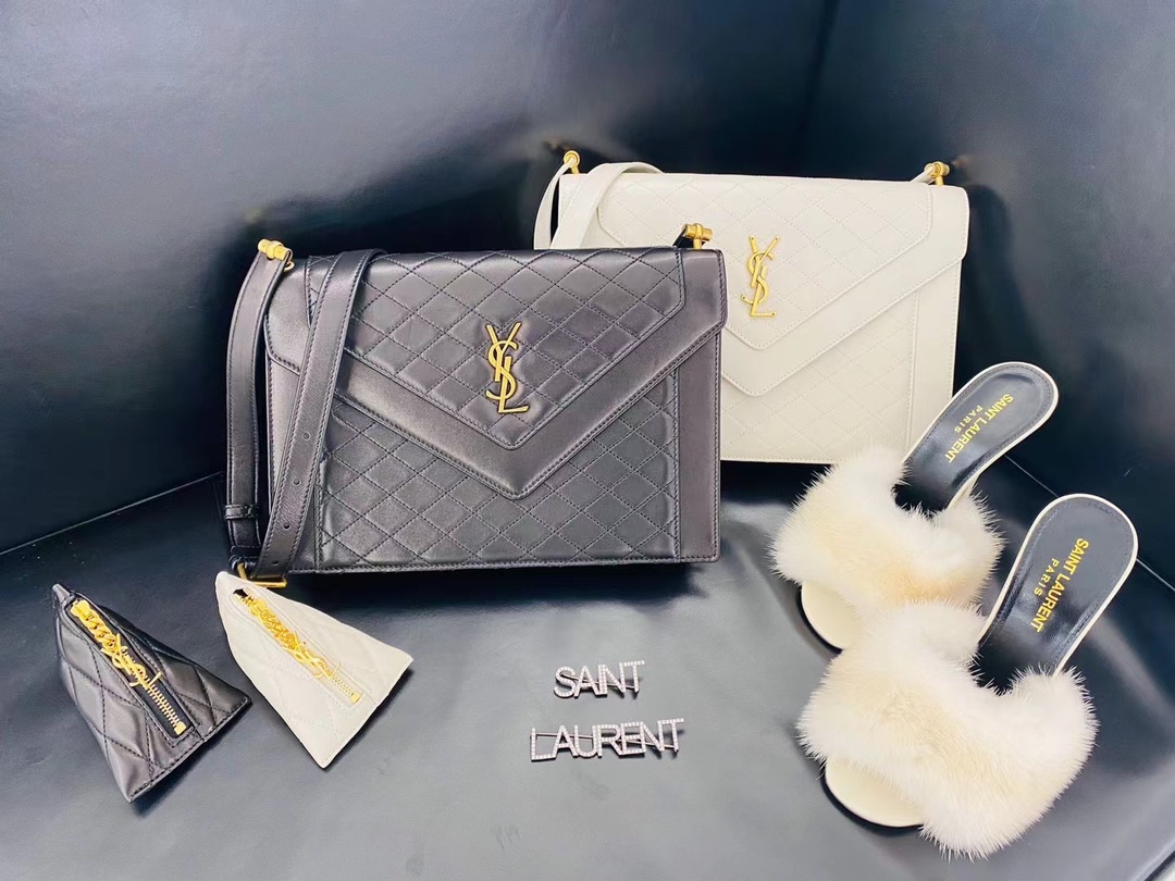 Saint laurent Ysl Gaby绗缝纹路信封斜挎包 668863白色