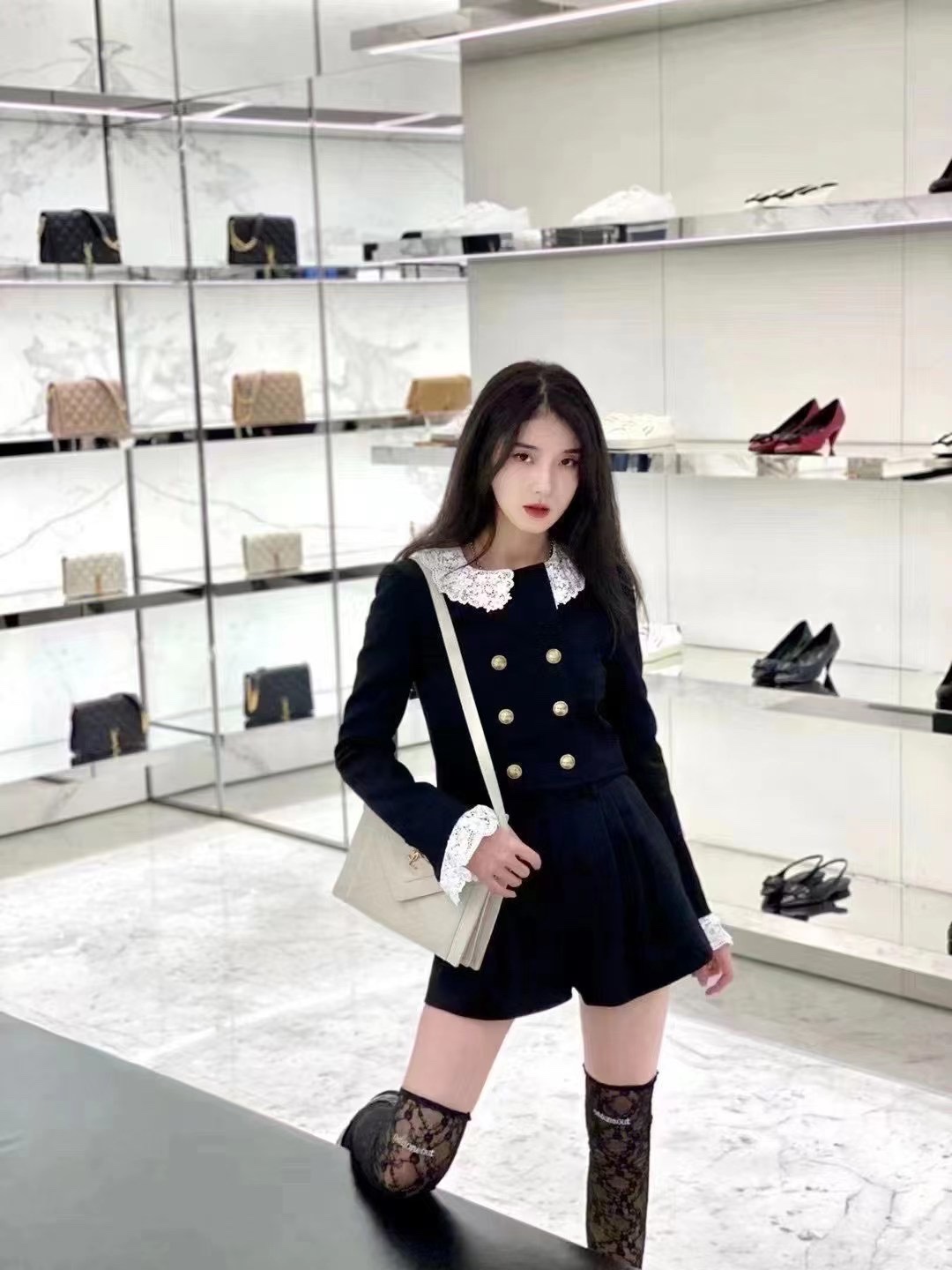 Saint laurent Ysl Gaby绗缝纹路信封斜挎包 668863白色