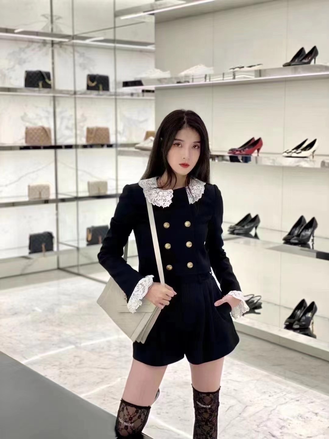 Saint laurent Ysl Gaby绗缝纹路信封斜挎包 668863白色