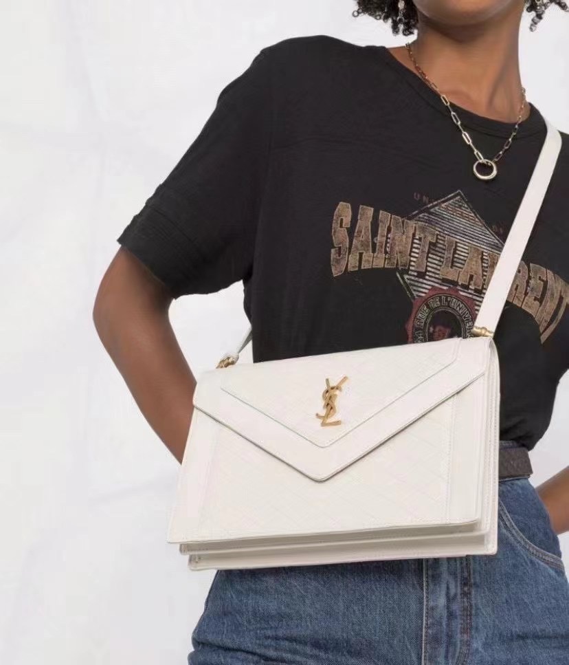 Saint laurent Ysl Gaby绗缝纹路信封斜挎包 668863白色