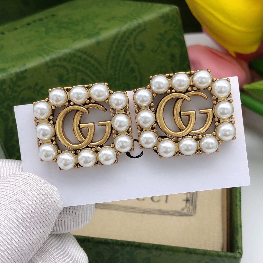 Número GED0078 Gucci nuevo cuadrado doble G pendientes de perlas diseño retro estilo barroco