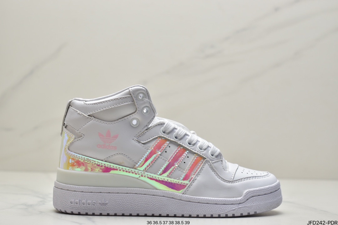 170 adidas Originals Forum Mid 罗马魔术贴系带百搭中帮复古休闲运动板鞋“皮革黑金白”D98179