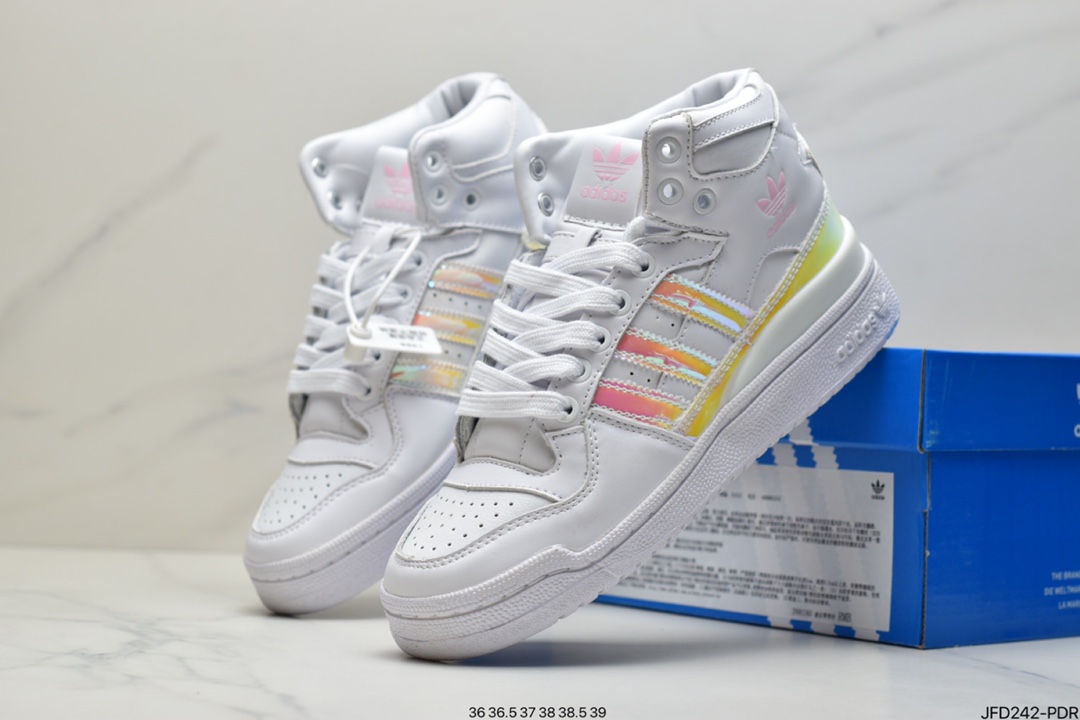 170 adidas Originals Forum Mid 罗马魔术贴系带百搭中帮复古休闲运动板鞋“皮革黑金白”D98179
