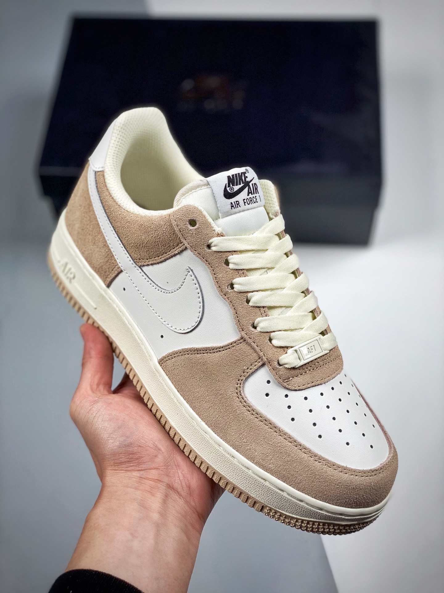 Nike Air Force 1 Low gamuza blanco marrón trigo, horma y plantilla originales, crea el estilo auténtico de Air Force, e…