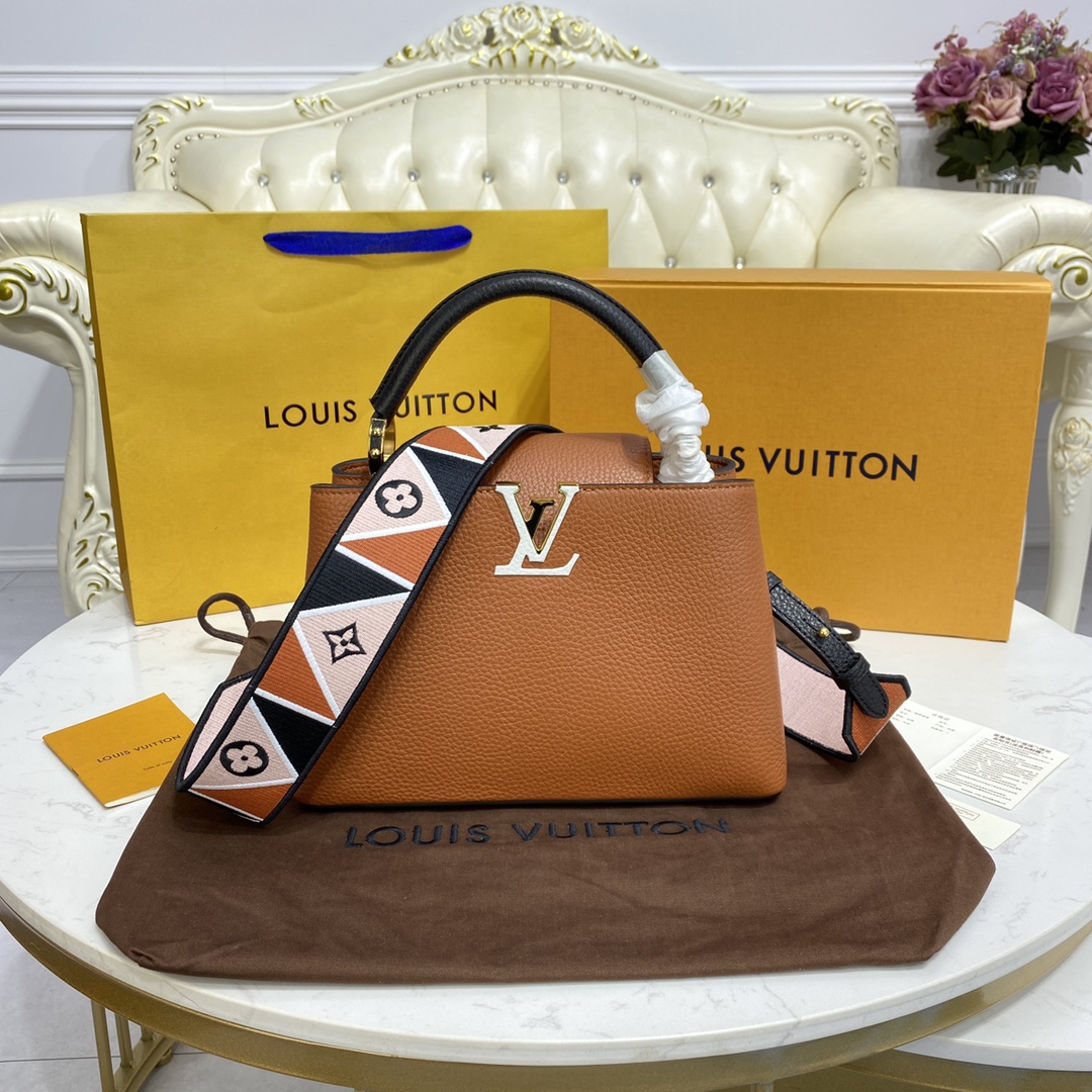 Louis Vuitton LV Capucines Bags Handbags Apricot Color Black Caramel Grey Pink Purple Red Embroidery Fabric M58608