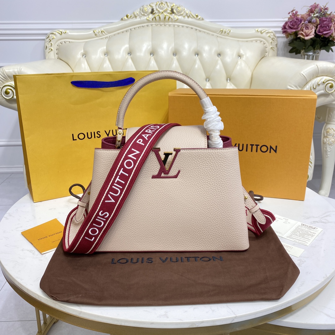 Buy First Copy Replica
 Louis Vuitton LV Capucines Bags Handbags Apricot Color Black Caramel Grey Pink Purple Red Embroidery Fabric M58608