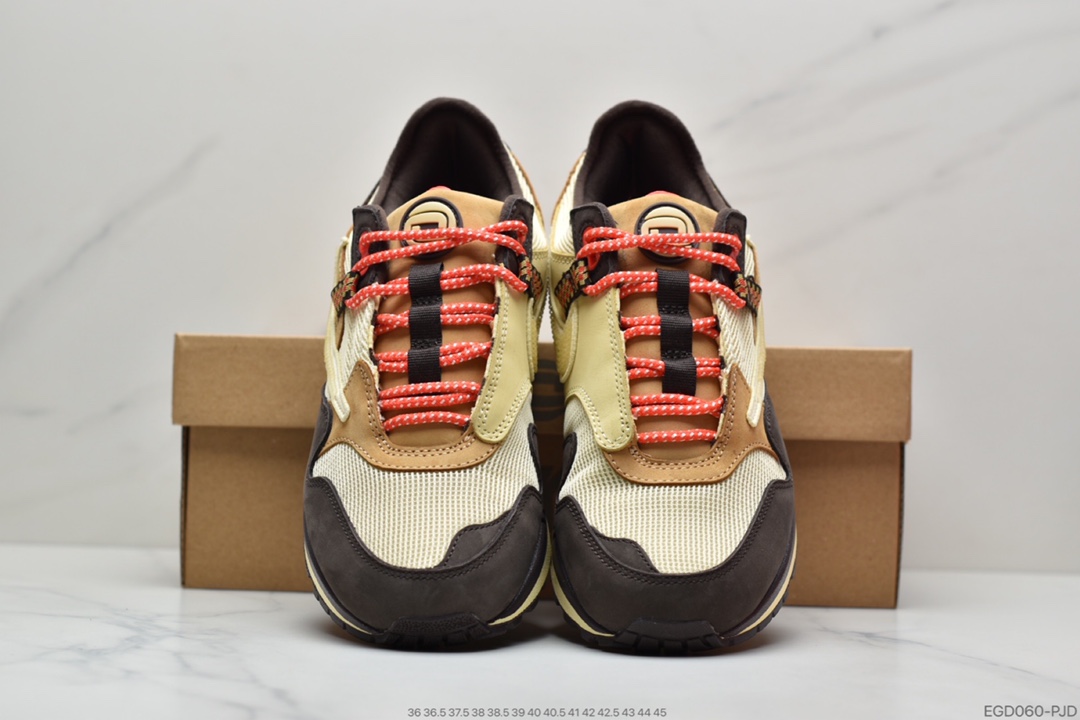 400 联名倒钩Travis Scott x Nike Air Max 1”Cactus Jack”改版款低帮复古百搭休闲运动慢跑鞋“深棕麦黄米倒钩”DO9392-700