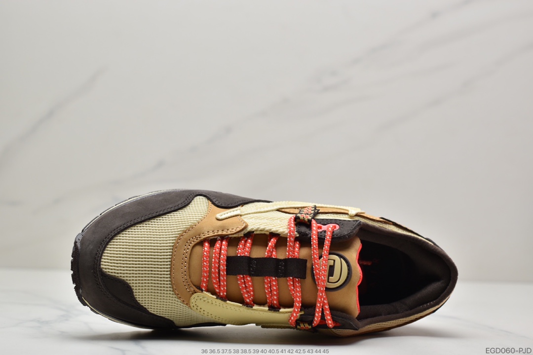 400 联名倒钩Travis Scott x Nike Air Max 1”Cactus Jack”改版款低帮复古百搭休闲运动慢跑鞋“深棕麦黄米倒钩”DO9392-700