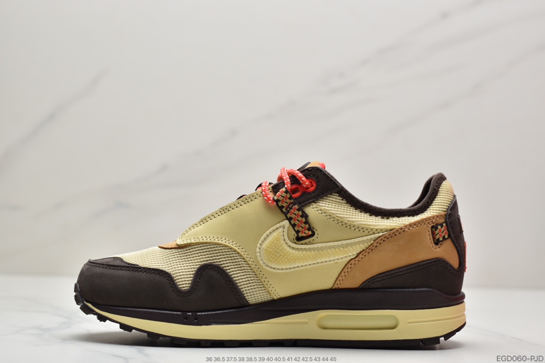 400 联名倒钩Travis Scott x Nike Air Max 1”Cactus Jack”改版款低帮复古百搭休闲运动慢跑鞋“深棕麦黄米倒钩”DO9392-700