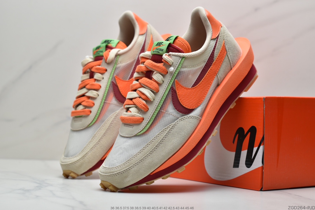 290 CLOT x Sacai x Nike LDV Waffle”Net/Orange Blaze-Deep Red-Green”DH1347-100