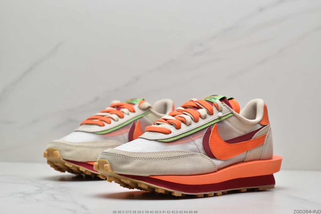290 CLOT x Sacai x Nike LDV Waffle”Net/Orange Blaze-Deep Red-Green”DH1347-100
