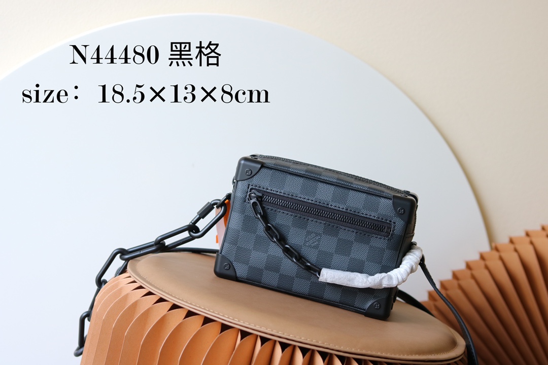 Louis Vuitton LV Soft Trunk Bags Handbags Black Grid Printing Resin Mini N44480