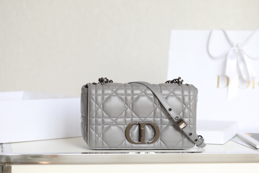 Dior Caro Bags Handbags Grey Embroidery Cowhide Chains