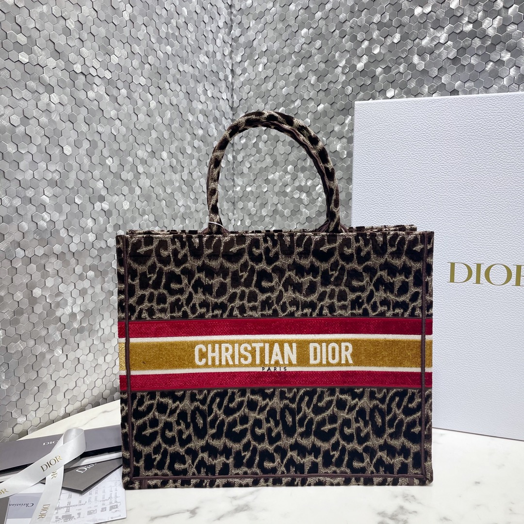 Dior Book Tote Online
 Handbags Tote Bags Shop Cheap High Quality 1:1 Replica
 Beige Leopard Print Embroidery Cotton Velvet