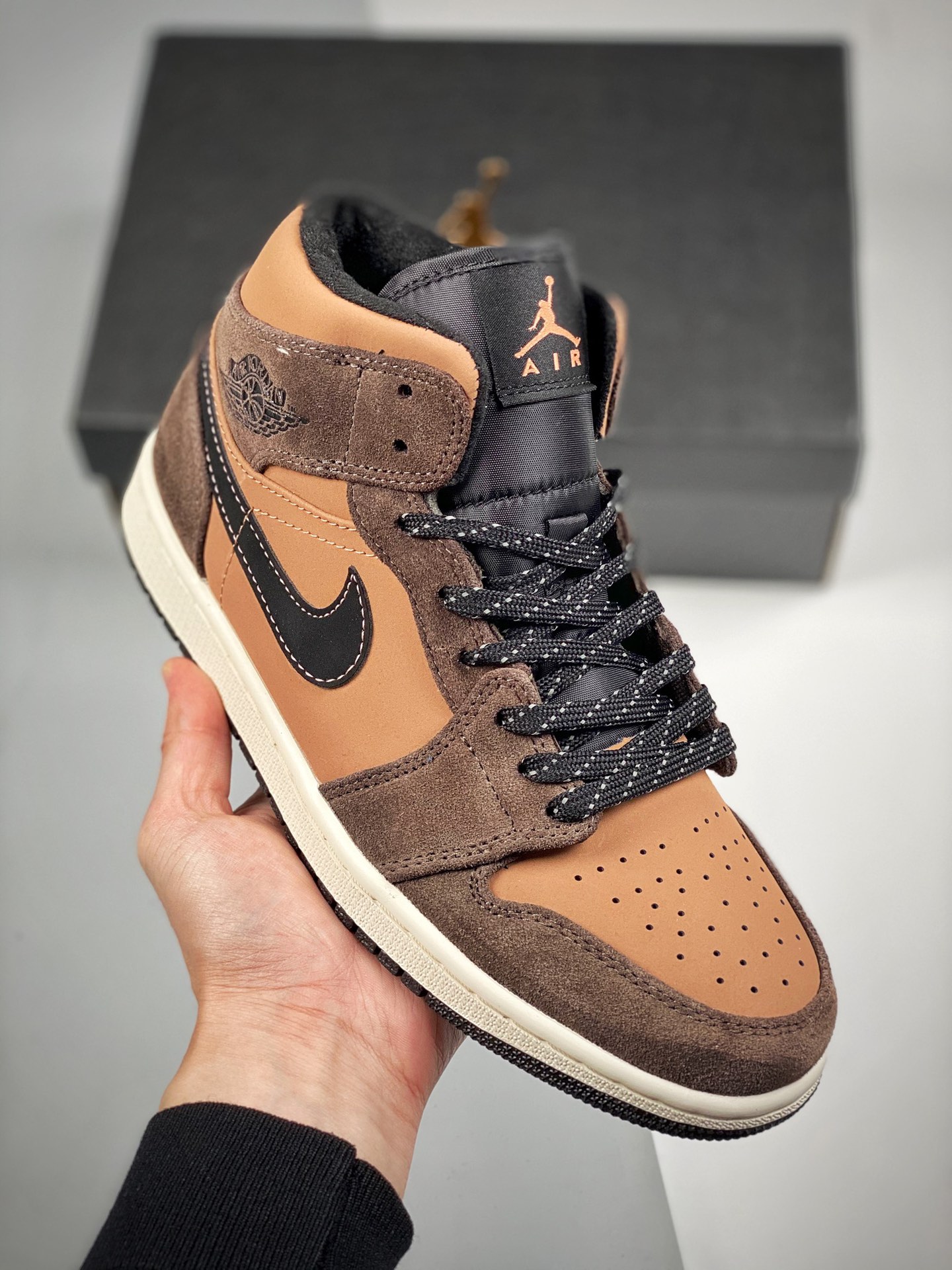 Air Jordan 1 Mid Marrón Clásico Serie Mid Nueva Remesa Suela Original con Molde Original Piel Personalizada de Fábrica …
