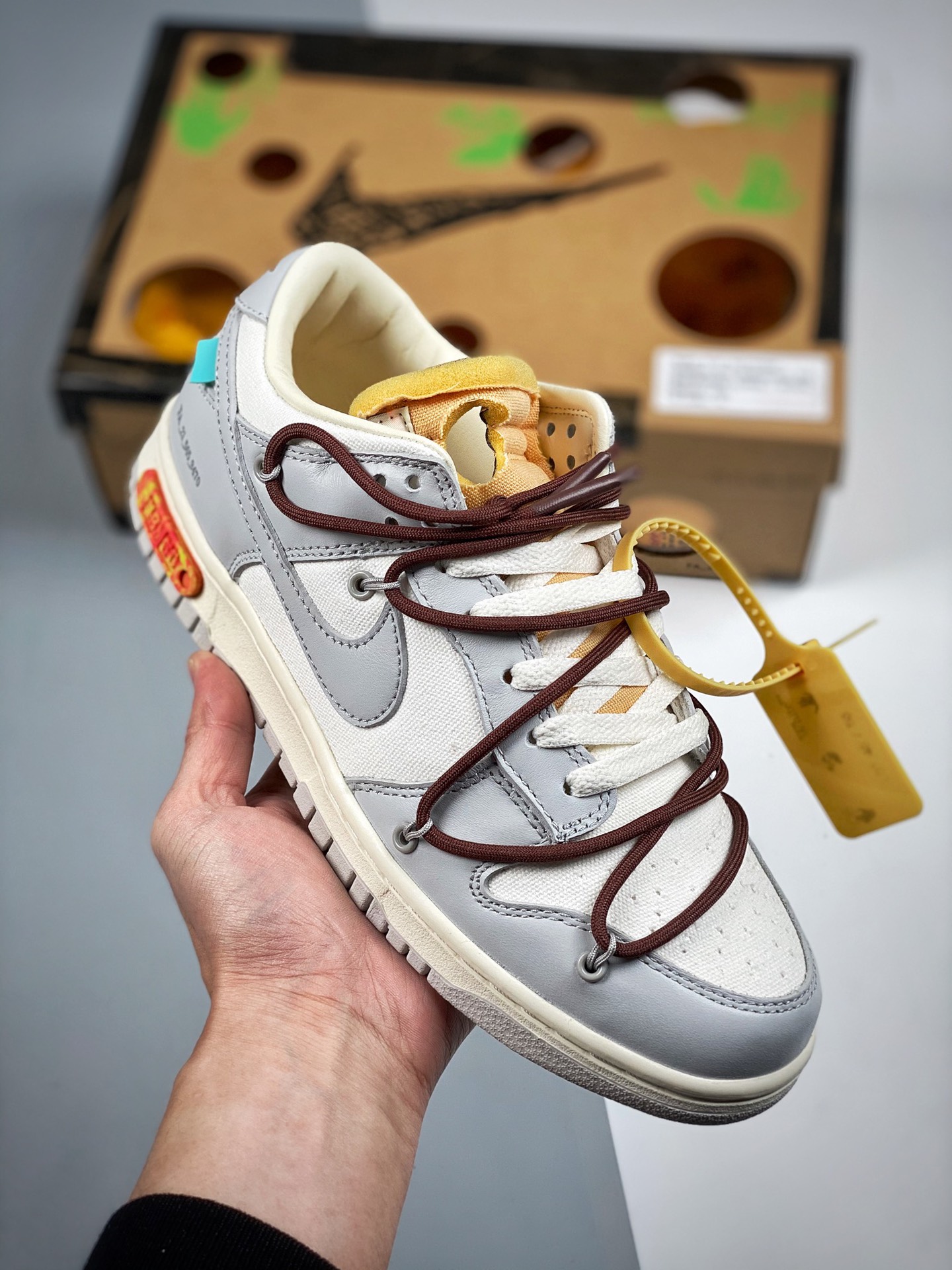 Off-White x Nike Dunk Low NO.46 cordones marrones, etiqueta amarilla, producción pura de fábrica grande, zapatos desnud…