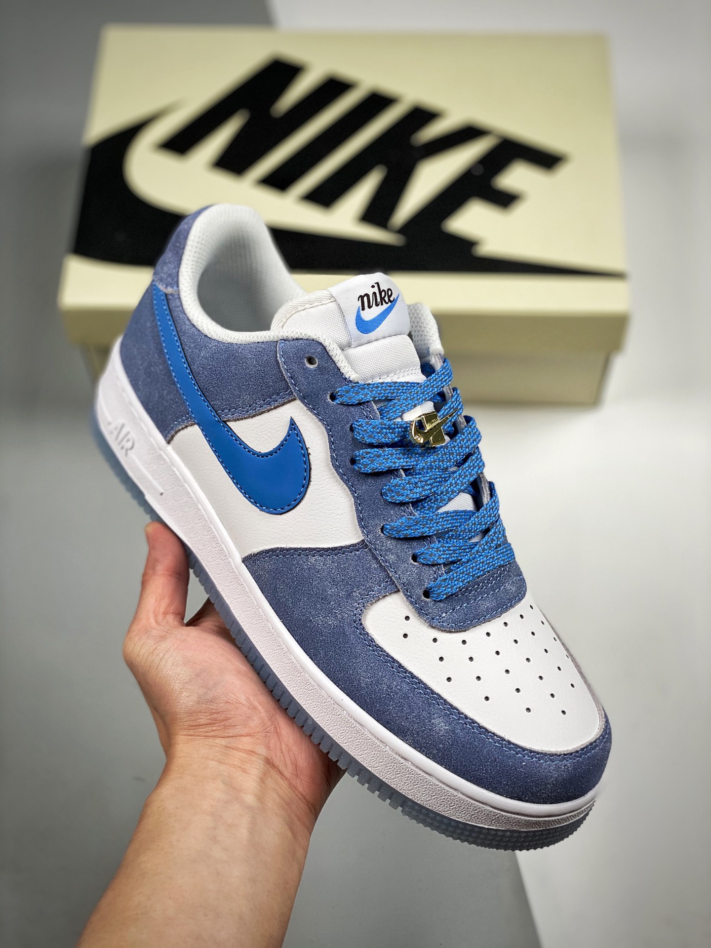 Nike Air Force 1'07 Azul Espacial, Hebilla Dorada, Horma y Plantilla Originales, Auténtica Forma de Air Force, Enfocado…