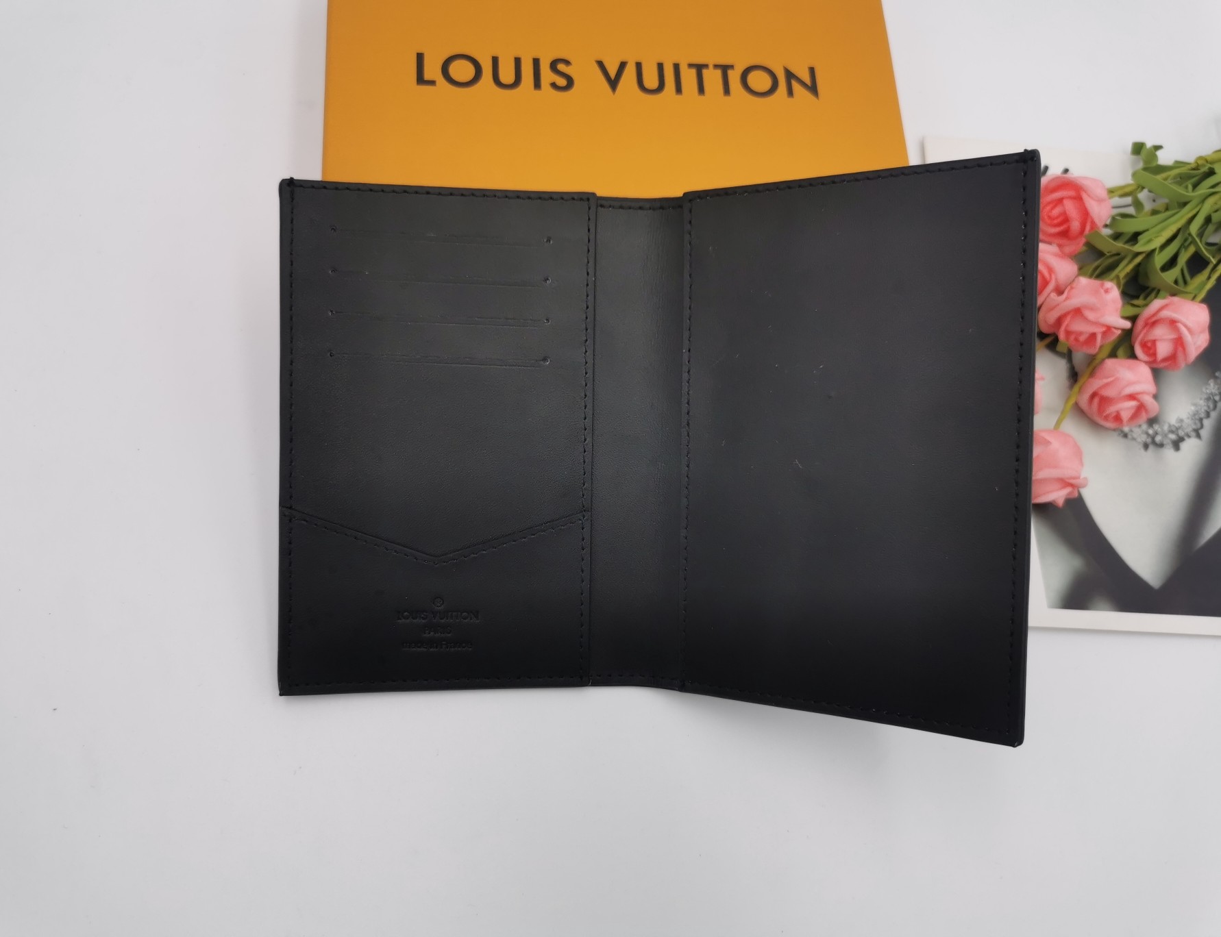 Passport and card holder inside leather case