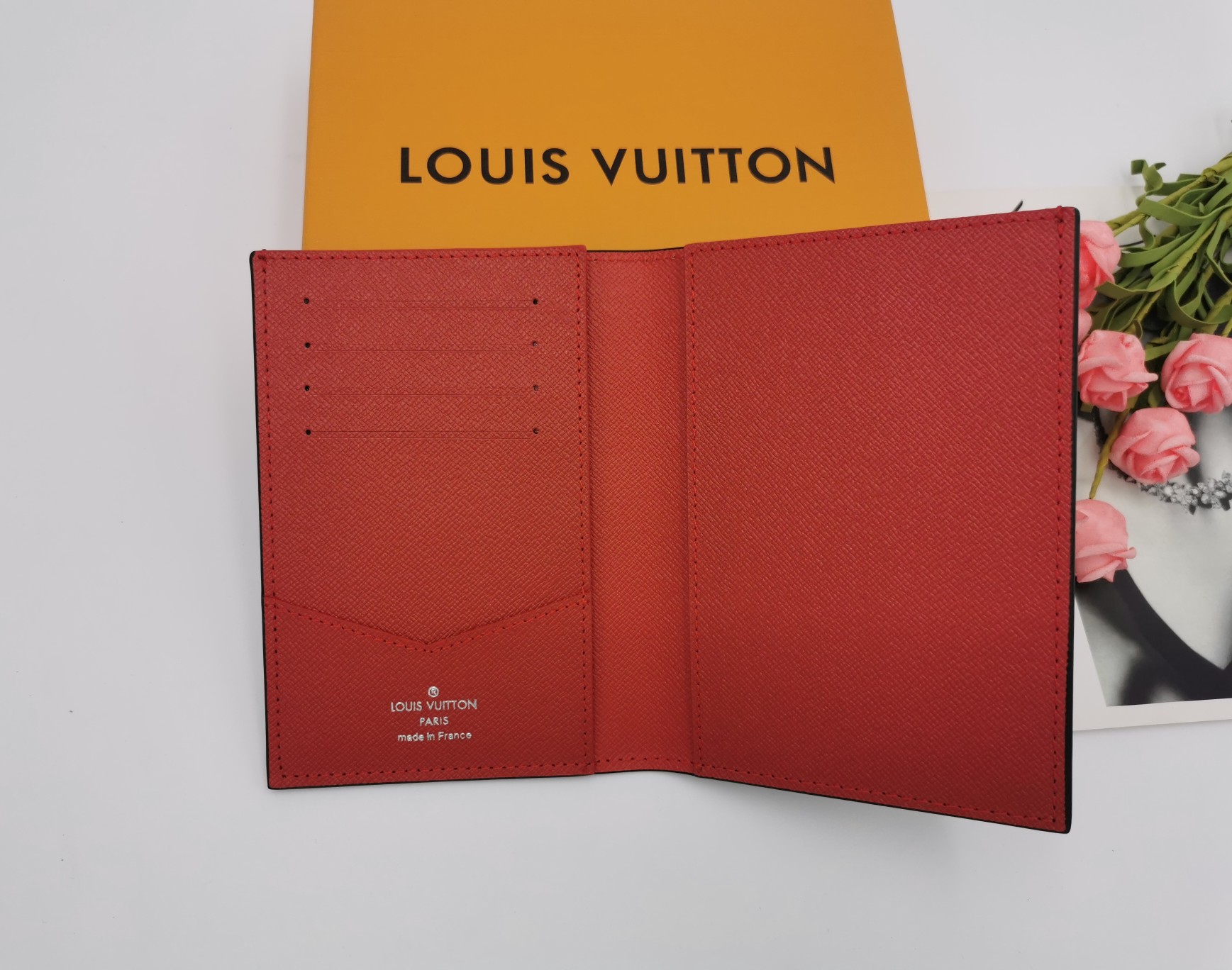 Passport and cards in leather wallet