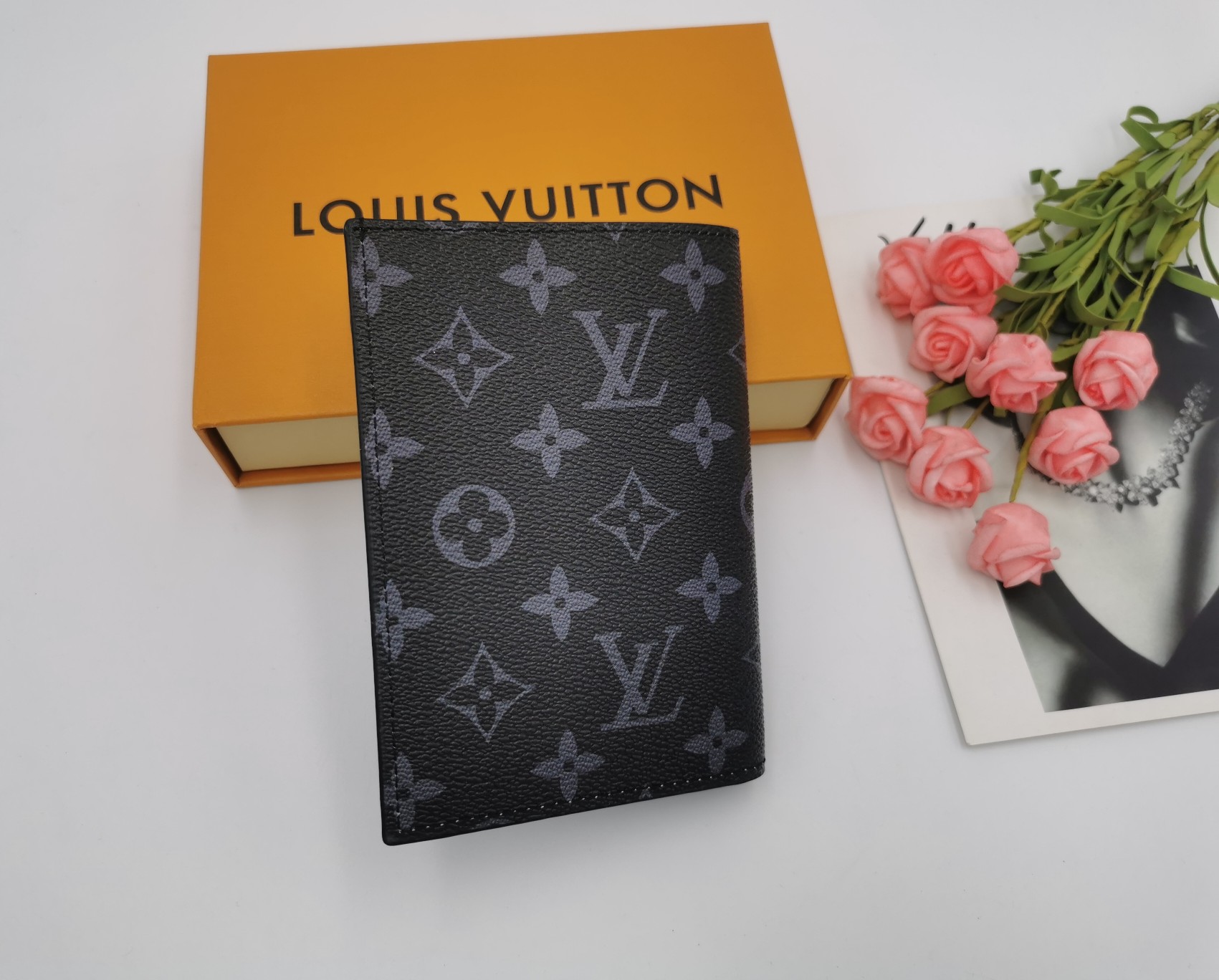 Close-up of leather passport holder texture