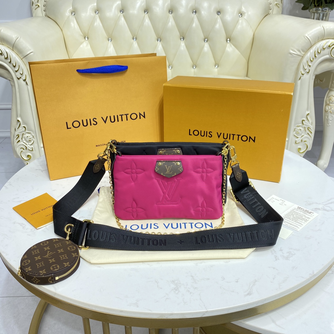 Louis Vuitton LV Multi Pochette Accessoires Bags Handbags Apricot Color Black Dark Green Red Embroidery Mini M58980