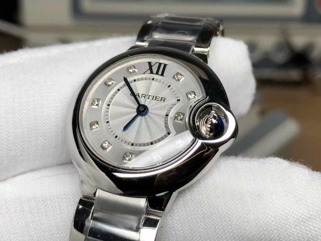 Cartier 钻刻度小号石英蓝气球 28mm