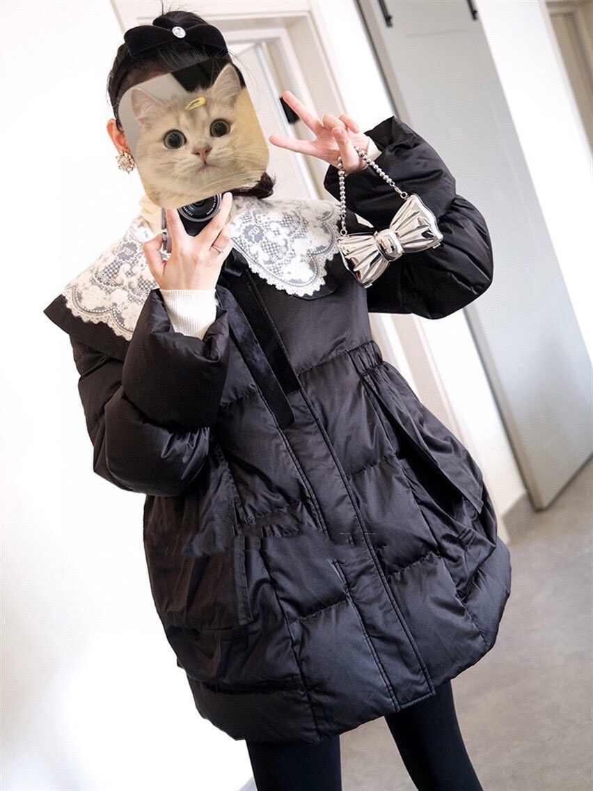 ️chanel蕾丝领娃娃羽绒服S衣长