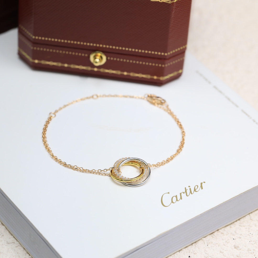 Cartier Trinity bracelet 18k yellow gold 18k white gold 18k rose gold clear diamond 17cm