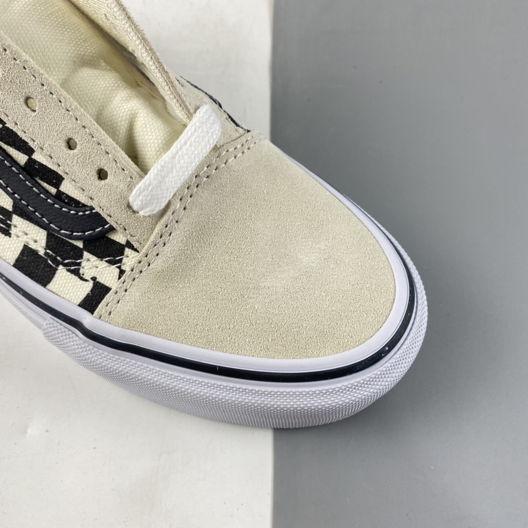 P150  Vans oId skool 范斯官方黑白棋盘格侧边小标条纹米白低帮职业滑板鞋  VN0A5FCB9CU