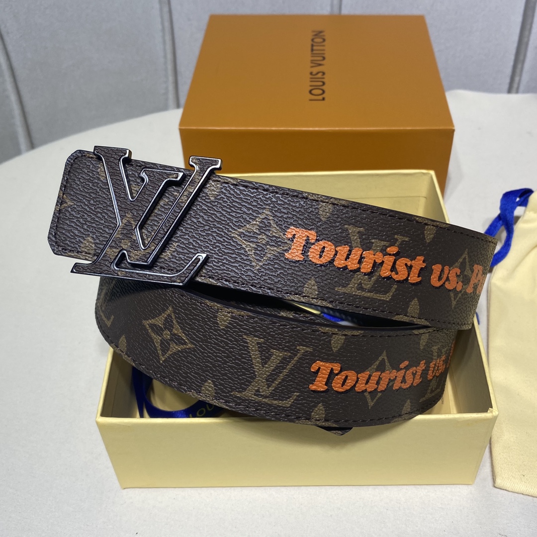 Louis Vuitton Belts Black Men Calfskin Canvas Cowhide