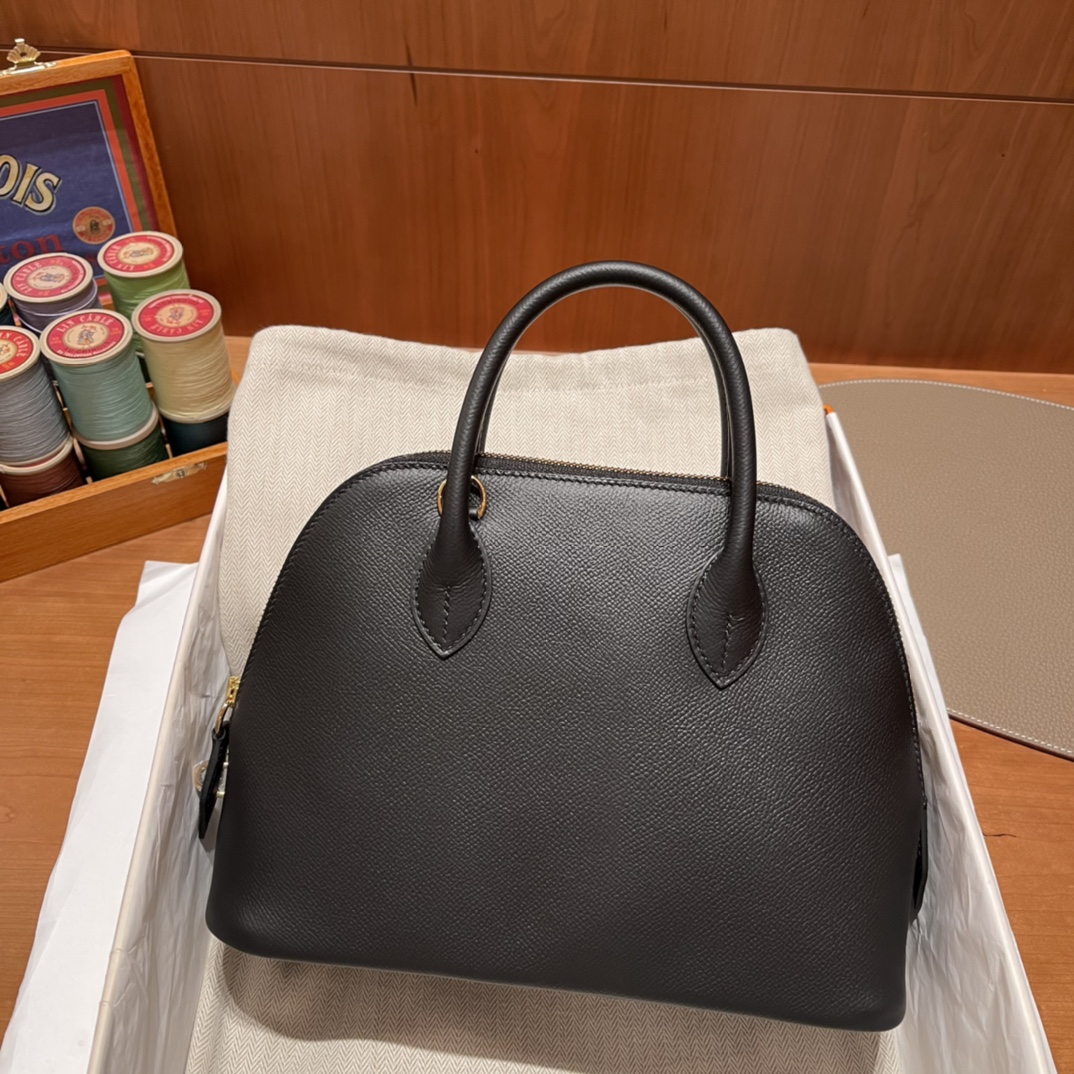 Bolide 25cm Epsom Leather Bowling Bag in Black with Gold Hardware