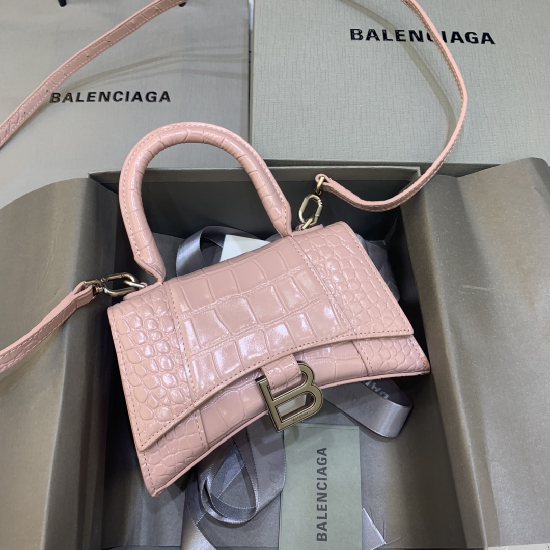 Balenciaga Tassen Zandloper Tas Kopen verkopen
 Bonenplakkleur Roze Zilveren hardware Koeienhuid Mini