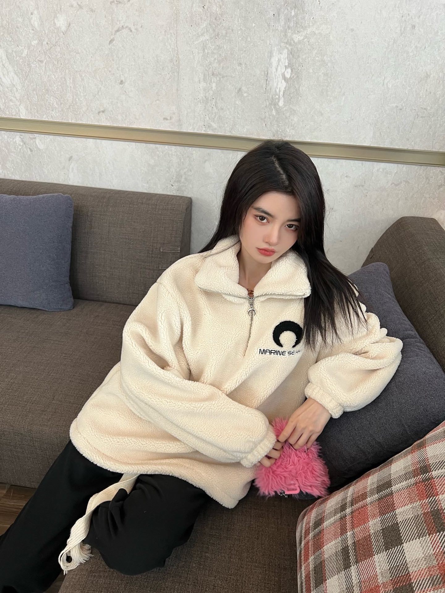 MS月亮刺绣毛绒卫衣s肩宽50胸围1