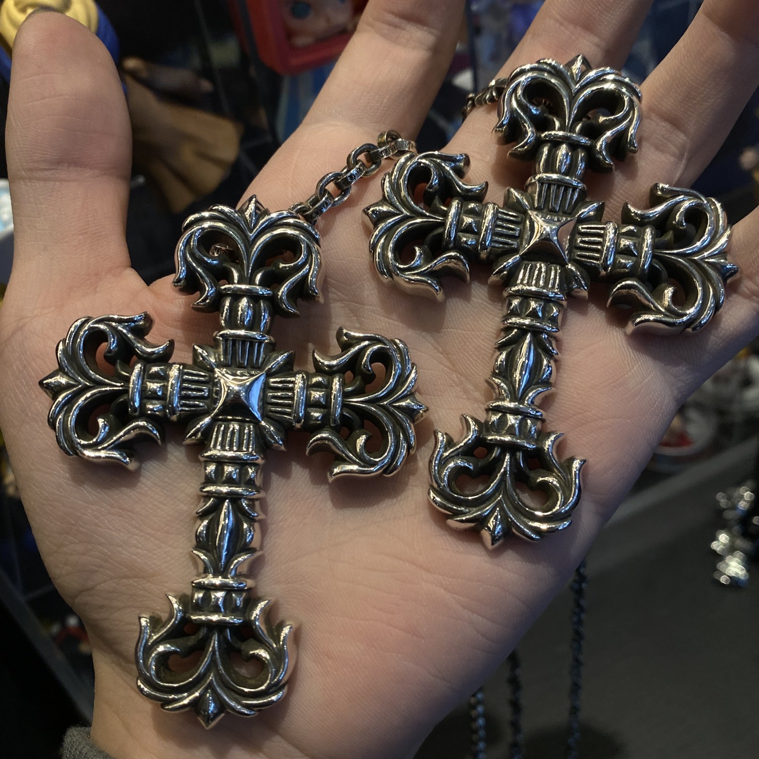 Chrome Hearts 𝐂𝐡𝐫𝐨𝐦𝐞 𝐡𝐞𝐚𝐫𝐭𝐬 克罗心特大号火焰十字架项链