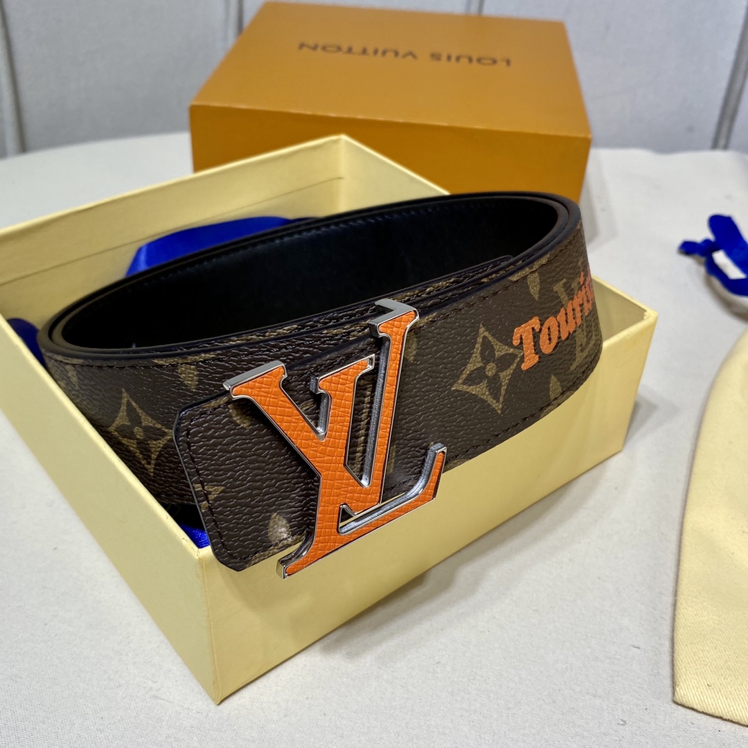 Louis Vuitton AAAAA
 Belts Black Orange Men Calfskin Canvas Cowhide
