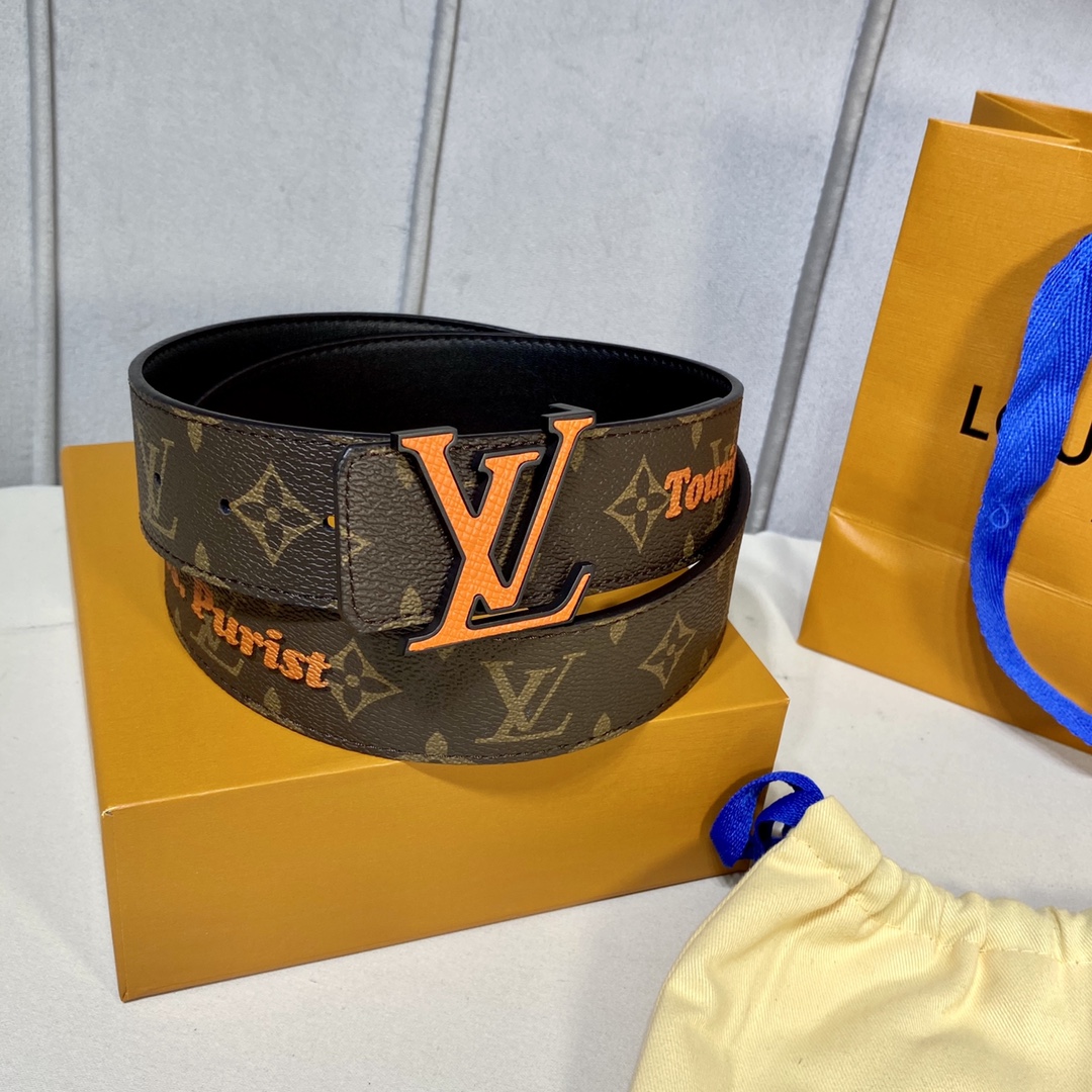 Louis Vuitton Fake
 Belts Black Orange Men Calfskin Canvas Cowhide